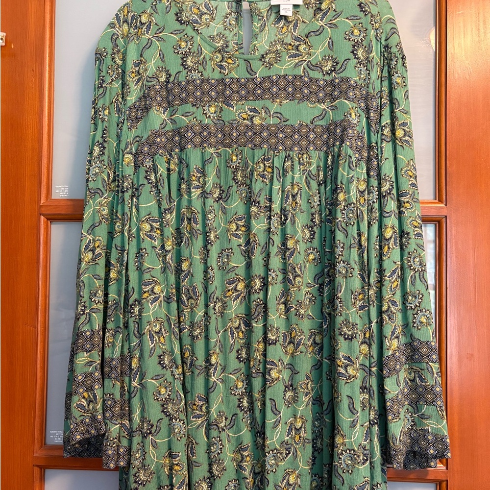 J. Jill Green Floral Boho Pattern Top XL